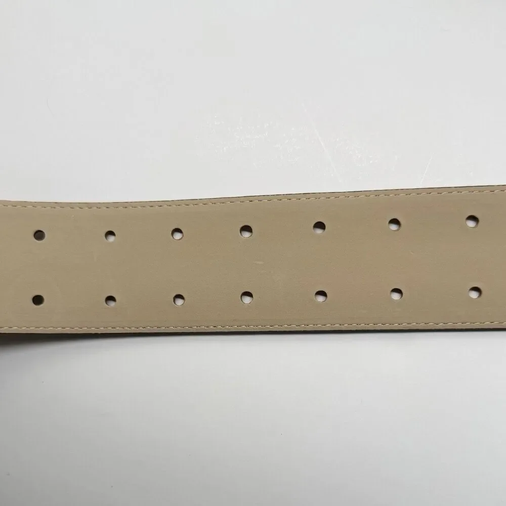 ANN TAYLOR Belt Women's S Brown Leather Blue Cream Double Gold Tone Buckle READ